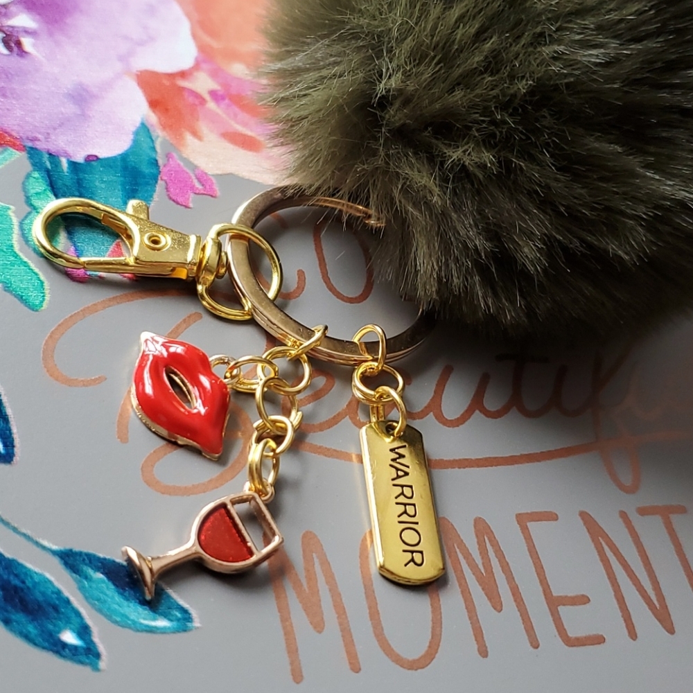 Pom Pom keychain with charms
